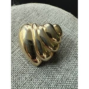 Vintage Gold Tone Puffed Brooch Modernist Deco Art To Wear Lapel Scarf Pin